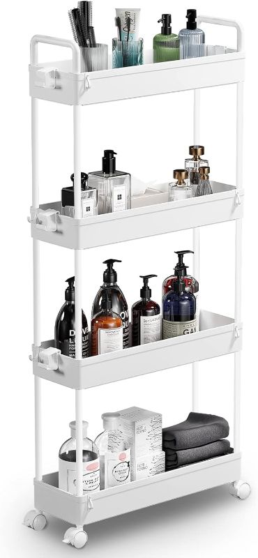 Photo 1 of SOLEJAZZ Storage-Cart-Slim 4-Tier Mobile Shelving Unit Rolling Bathroom Carts with Handle for Kitchen Bathroom Laundry Room Narr