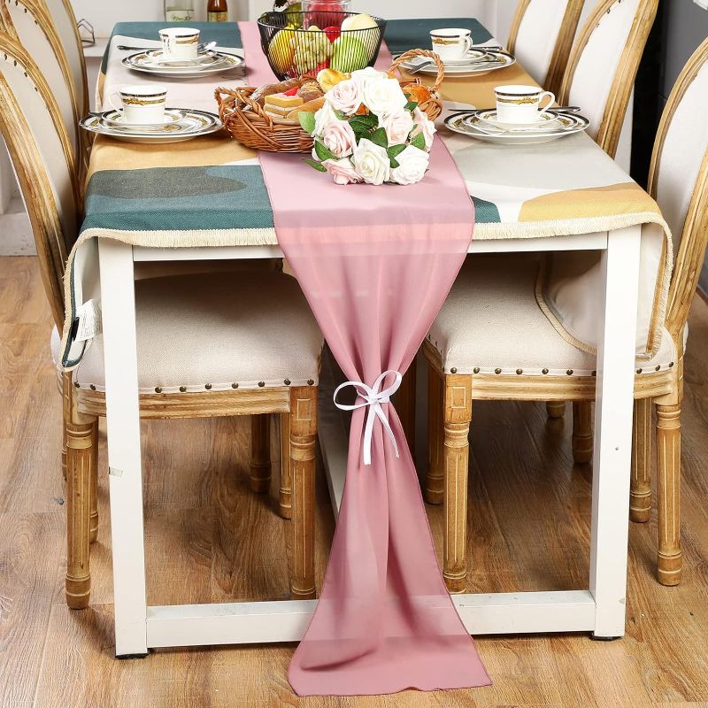 Photo 1 of 1 PC Table Runner Romantic Sheer Table Decoration Long Tulle Runner, Party Supplies Decor, 118 x 12 Inches (Dusty Rose) Blush Pink