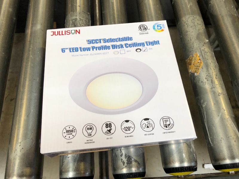 Photo 2 of  6 Inch 5CCT Field Selectable LED Low Profile Recessed & Surface Mount Disk Light, Round, 15W, 920 Lumens, CRI80, 27K-30K-35K-40K-50K, Driverless, Dimmable, ETL & Wet Rated, White