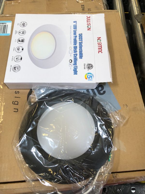 Photo 3 of  6 Inch 5CCT Field Selectable LED Low Profile Recessed & Surface Mount Disk Light, Round, 15W, 920 Lumens, CRI80, 27K-30K-35K-40K-50K, Driverless, Dimmable, ETL & Wet Rated, BLACK 
