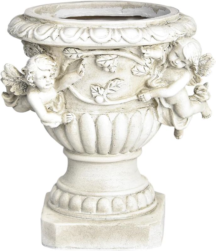 Photo 1 of CHERUB ANGEL PLANTER 8.46 Cherub Urn Planter, Lovely Resin Angel Statue Flower Pots, Vintage European Style Planter, Rustic White Whimsy Fairy Decorative Plant Pot, Beautiful Pot for Indoor Outdoor