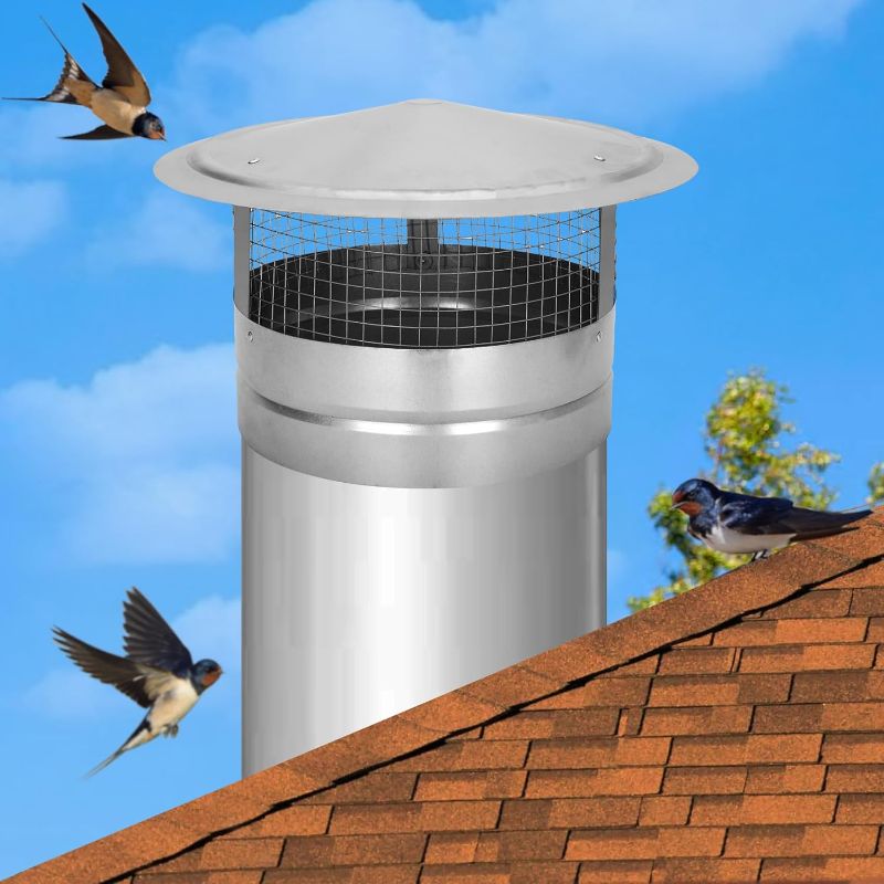 Photo 1 of 10 Inch Round Chimney Cap, 10 Inch Chimney Cap with Screen, Stove Pipe Topper, Galvanized Steel Quality, Silver
