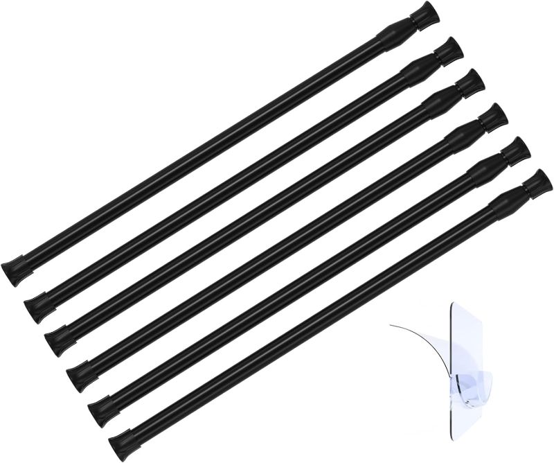 Photo 1 of 6 Pcs Small Tension Rod 16-28 Inch, Black Short Curtain Rod No Drilling Tension Curtain Rod Adjustable Spring Curtain Rods for Small Window, Closet, Cupboard, Shoe Rack, Kitchen