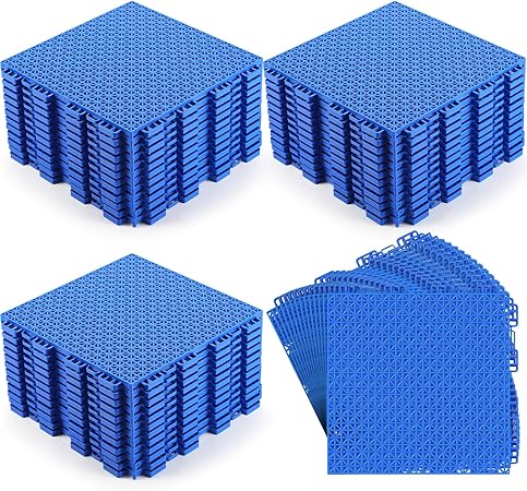 Photo 1 of  Modular Interlocking Cushion 10 x 10 Inch Non Slip Pool Floor Mat Blue Interlocking Rubber Bathroom Flooring Tiles Drainage Mat with Hole for Drain Deck Pool Patio Balcony Shower Kitchen
