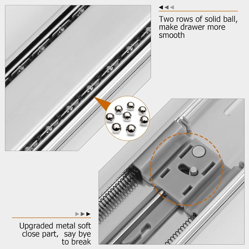 Photo 1 of 18 inch Soft Close Drawer Slides 18 inch Heavy Duty Drawer Slides, Full Extension Ball Bearing Side Mount Drawer Slides for Dresser, Kitchen 100lb Capacity Drawer Runners