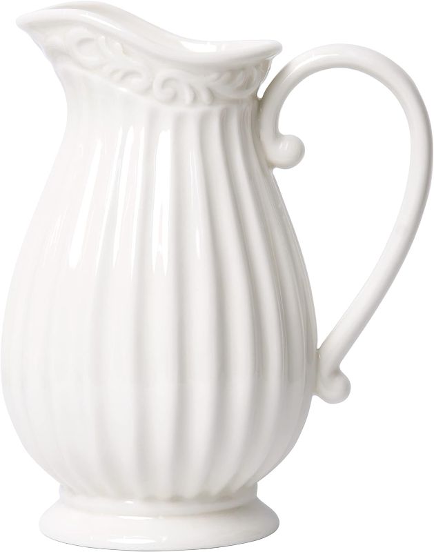 Photo 1 of Dev 10 Inch White Ceramic Pitcher Vase for Home Décor, VS-PIT-10