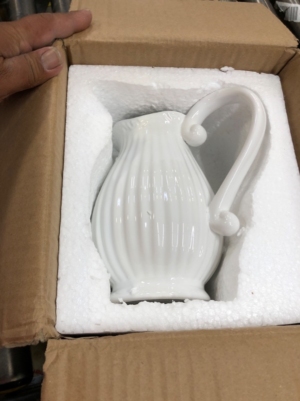 Photo 2 of Dev 10 Inch White Ceramic Pitcher Vase for Home Décor, VS-PIT-10