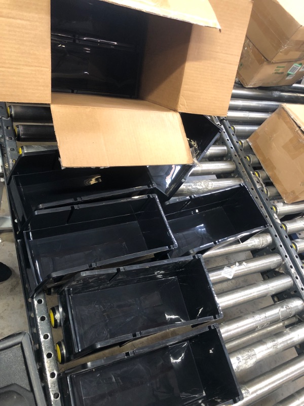 Photo 1 of IRIS USA Plastic Shelf Bins Stackable Open Front Storage Bins Plastic Hanging Organizer Bin Caddy Basket for Hardware Crafts, Small Parts, Nuts and Bolts, Tool Storage - Large Black 8 Pack Large - 8 Pack Black