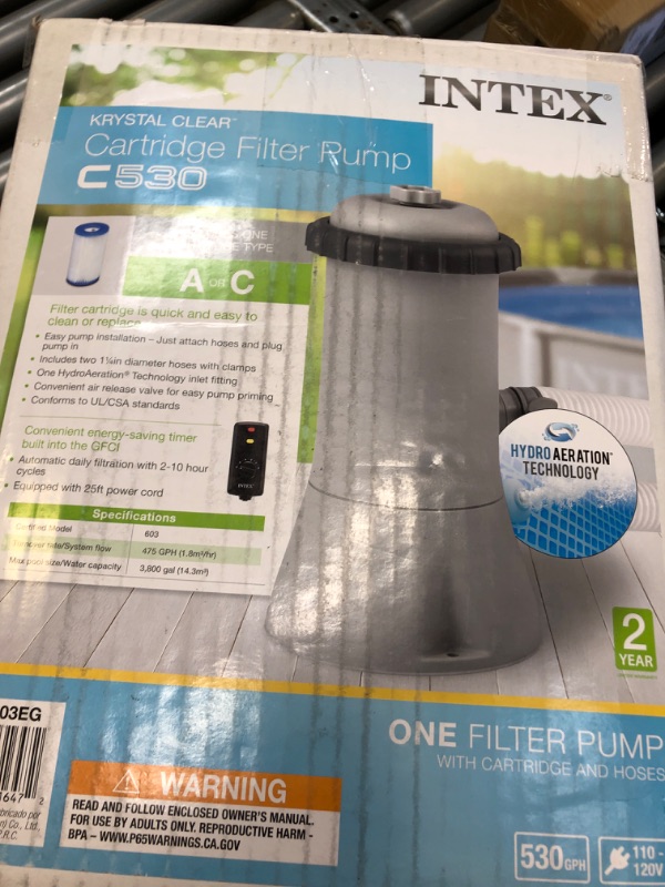 Photo 2 of INTEX C530 Krystal Clear Cartridge Filter Pump for Above Ground Pools: 530 GPH Pump Flow Rate – Improved Circulation and Filtration – Easy Installation – Improved Water Clarity – Easy-to-Clean