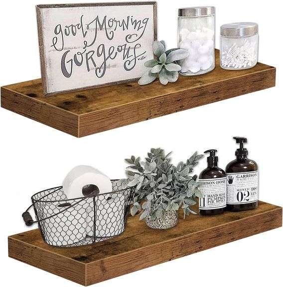 Photo 1 of   Shelves, 24 inches, Set of 2, Rustic Brown - Ideal for Bathroom/Bedroom/Kitchen