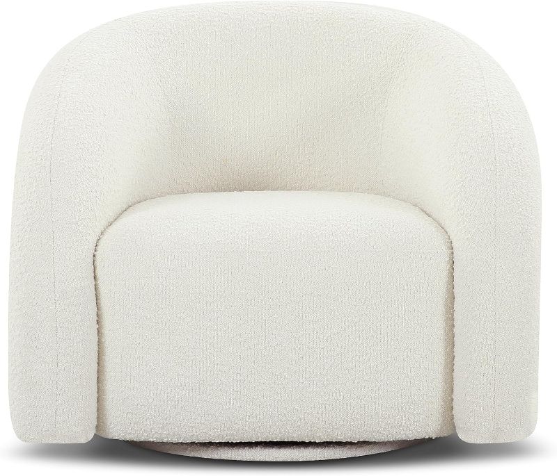 Photo 1 of cream round couch POLY & BARK Volos Swivel Chair, Ivory White Boucle