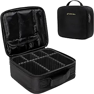 Photo 1 of  Makeup Train Case, Travel Cosmetic Organizer Bag, Storage For Brushes, Toiletries and Cosmetics W/Adjustable Dividers, Make Up Box, Not Made In China (1, Black, Small)