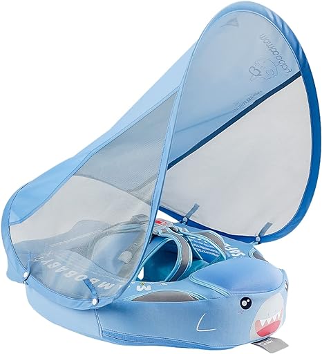 Photo 1 of 2024 Newest Mambobaby Baby Swim Float with Canopy & Tail Infant Pool Float Non-Inflatable Toddler Swim Float with Skin-Friendly Material for 3-24 Months Baby Boys Grils