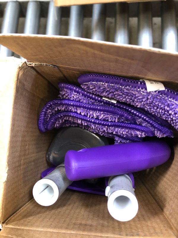 Photo 1 of Microfiber Spray Mop for Floor Cleaning Dry Wet Dust Mop for Kitchen Wood Floor Hardwood Laminate Ceramic Tiles 360 Degree Mop Set with 6 Mop Heads Replacement 1 Scraper 1 Mop Holder 1 Bottle Purple with 6 pads