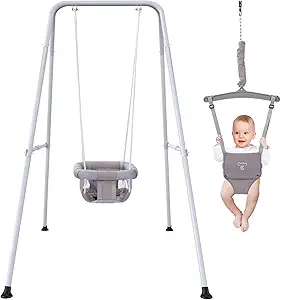 Photo 3 of 2 in 1 Baby Jumper with Swing, Baby Swing Indoor and Outdoor Use, Baby Jumpers and Bouncers, Toddler Swing with Foldable Stand