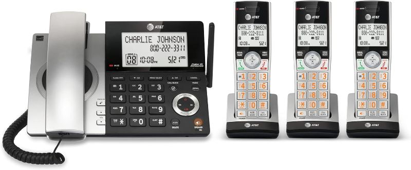 Photo 1 of AT&T CL84307 Dect 6.0 Expandable Corded/Cordless Phone with Smart Call Blocker, Silver/Black with 3 Handsets
