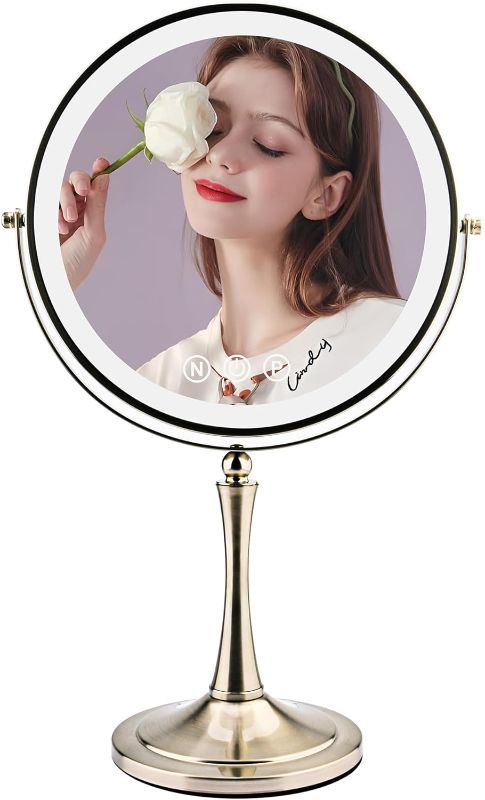 Photo 1 of 10" Large Lighted Makeup Mirror, 1X/10X Magnifying Vanity Mirror with Lighting, 3 Colors Brightness Adjustable, Rechargeable Double Sided Desk Mirror with 96 LED Lights Brush Nickle
