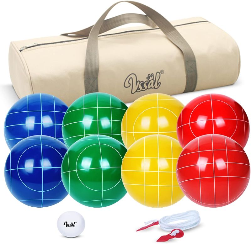 Photo 1 of 107mm Official Bocce Ball Set Regulation Size and Weight 920g/2.03LBS for Professional Tournament Competition, Backyard, Lawn, Beach Games with 8 Balls, Pallino, Carrying Bag, Measuring Rope
