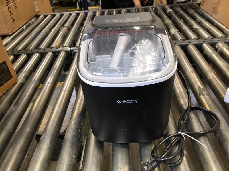 Photo 1 of ecozy Portable Countertop Ice Maker - 9 Ice Cubes in 6 Minutes, 26 lbs Daily Output, Self-Cleaning with Ice Bags, Scoop, and Basket for Kitchen, Office, Bar, Party - Black
