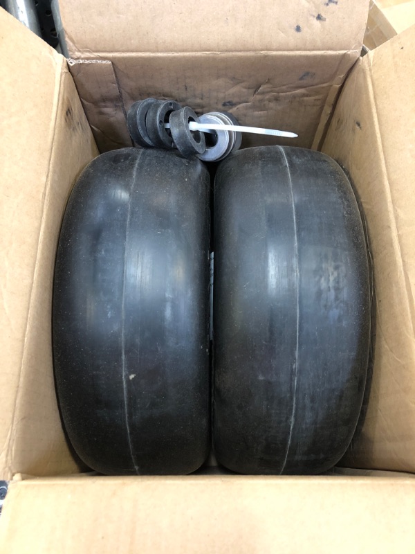 Photo 2 of 11x4.00-5” Flat Free Lawn Mower Tire and Wheel with 3/4" or 5/8" Bushings, 3.4"-4"-4.5"-5" Centered Hub, Smooth Tread Tire for Zero Turn Mowers, 2 Pcs