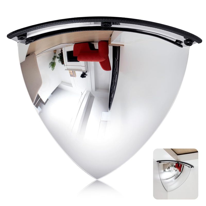 Photo 1 of 1 Piece Quarter Dome Mirror High Viewing Angle Safety Mirror Security Mirror Corner Mirror Acrylic Convex Mirror for Blindspot (18 Inch)
