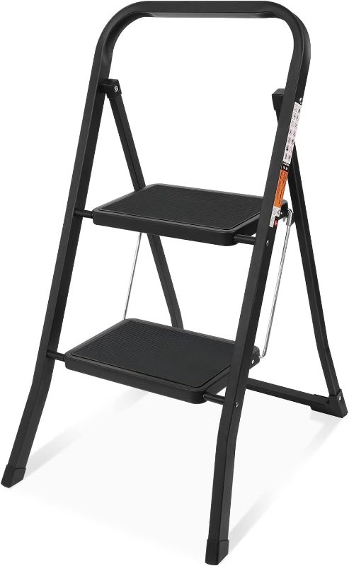 Photo 1 of 2 Step Ladder, SPIEEK Folding Step Stool with Wide Anti-Slip Pedal, 330lbs Capacity Portable Lightweight Ladders for Home Kitchen Outdoor, Black
