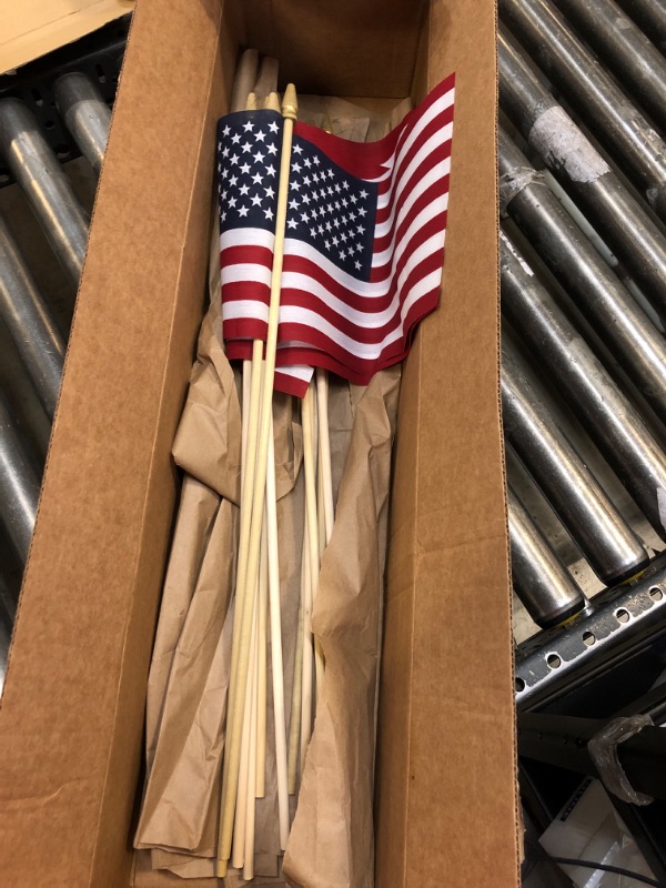 Photo 2 of 12 Pcs 8x12 Inch American Flags on Stick, Small USA Wood Stick Flags with Kid-Safe Spear Top, American Flags for Outside, Memorial Day Decorations, 4th of July Decorations, Veterans Day Decorations
