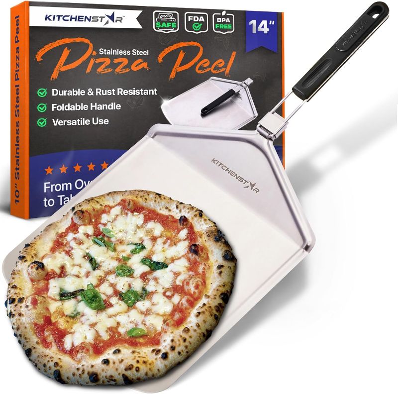 Photo 1 of 14" Pizza Peel with Long Folding Handle - Stainless Steel Spatula Paddle for Effortless Pizza Transfer & Easy Storrage - Outdoor Pizza Oven Accessories
