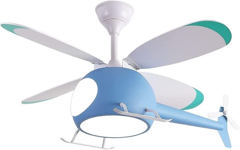 Photo 1 of 42 inch Children's Bedroom Helicopter Ceiling Fan with Lights,Remote Control Speed,6-Speed Adjustment,Control Timing,Winter& Summer Positive & Negative 40W, Blue