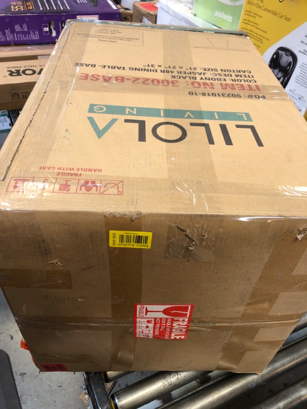 Photo 1 of ***MISSING BOX 1 OF 2, BASE ONLY, FOR PARTS ONLY*** Contemporary Round Dining Table for 4-5 People for Farmhouse Kitchen Room Decor, Wooden Trestle Pedestal Base, 47" Wide Circular Tabletop, Ebony Black 47" 47" Contemporary Round Dining Table Ebony Black