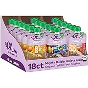 Photo 1 of EXP DATE 08/2024--Plum Organics Mighty Builder Organic Toddler Food - Fruit and Veggie Blend Variety Pack - 4 oz Pouch (Pack of 18) - Organic Fruit and Vegetable Toddler Food Pouch
