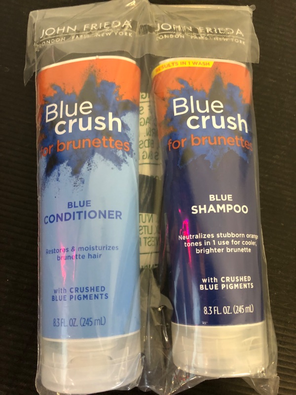 Photo 2 of John Frieda Blue Crush Blue Shampoo and Conditioner Set for Brunettes, Crush Brassy Tones for Brunettes, 8.3 Fl Oz (Pack of 2)