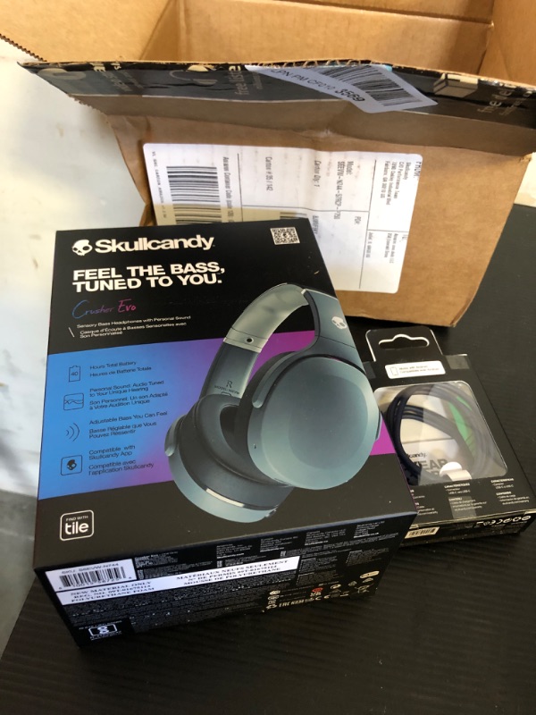 Photo 2 of Skullcandy Crusher Evo Over-Ear Wireless Headphones with Sensory Bass with Charging Cable, 40 Hr Battery, Microphone, Works with iPhone Android and Bluetooth Devices - Grey****factory sealed