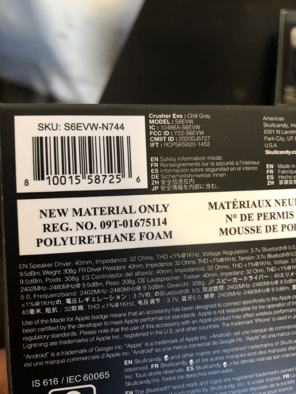 Photo 4 of Skullcandy Crusher Evo Over-Ear Wireless Headphones with Sensory Bass with Charging Cable, 40 Hr Battery, Microphone, Works with iPhone Android and Bluetooth Devices - Grey****factory sealed