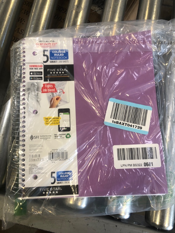 Photo 1 of Five Star Spiral Notebook + Study App, 5 Subject, College Ruled Paper, Fights Ink Bleed, Water Resistant Cover, 8-1/2" x 11", 200 Sheets, Color Will Vary (06208) *Color Will Vary