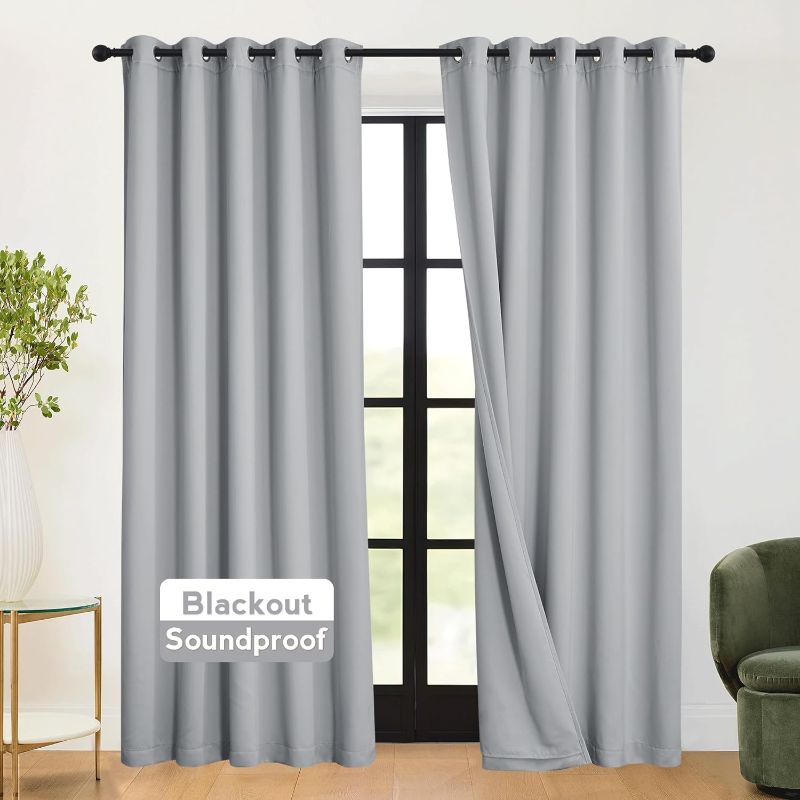 Photo 1 of RYB HOME 3-in-1 Soundproof - Blackout - Energy Saving Room Divider Curtains, Extra Wide Window Curtains for Bedroom Living Room Loft Baby Nursery, Silver Grey, W 62 x L 84 inches, 2 Panels
