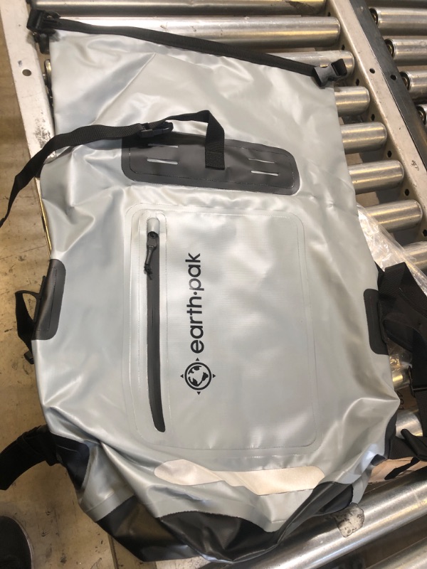 Photo 1 of Earth Pak Waterproof Backpack - Heavy Duty Hiking Backpack - Roll-Top Closure - Waterproof Bag - Cushioned Dry Bags Waterproof w/ IPX8 Waterproof Phone Case - Wet Bag for Hiking, Kayak (Grey, 35L)
