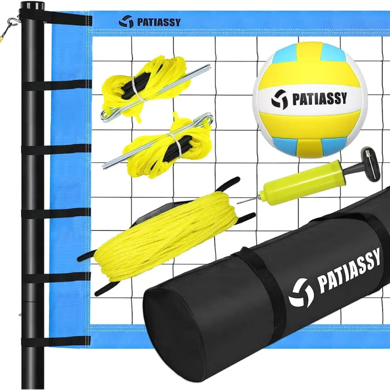 Photo 1 of Patiassy 32FT Outdoor Portable Volleyball Net Set System for Backyard - Quick & Easy Setup Adjustable Height Steel Poles, PU Volleyball, Pump and Carrying Bag
