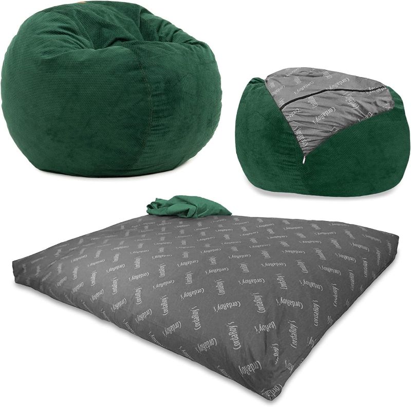 Photo 1 of CordaRoy's Chenille Bean Bag - Convertible Bean Bag Chair & Bed - Machine-Washable Chenille Fabric Cover - for Basement, Living Room, Game Room, Dorm & More - Queen Size - Rainforest
