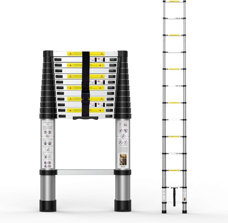 Photo 1 of Telescoping Extension Ladder 12.5FT, Aluminum Telescopic Ladders with Carry Bag for Outdoor Indoor Use
