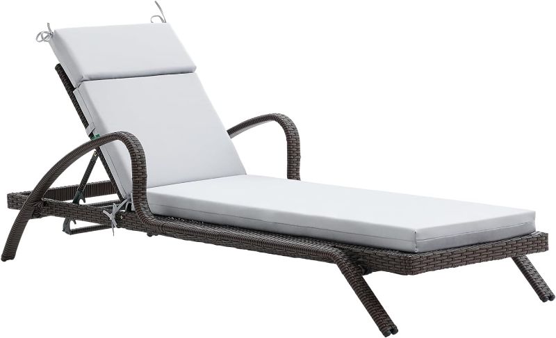 Photo 1 of Chaise Lounge Cushions Outdoor Furniture, High-Density Foam Chair Cushion with Ties, Weather & Fade Resistant - Patio Recliner Chairs Cushions for Lawn, Pool & Beach 80x26x3 Inch, Grey
