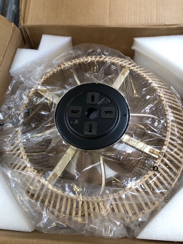 Photo 1 of Boho Caged Ceiling Fans with Lights and Remote Control, 20 Inch Flush Mount Rattan Retro Ceiling Fan with Light, 6-Speed Reversible Motor E26 Bulb Base for Bedroom Living Room and Balcony Gold