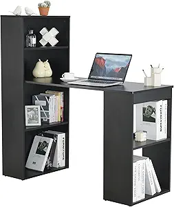 Photo 1 of  rockpoint   bookcase cumputer desk 48in X 20.3in X48 in  ROCKPOINT Bookcase Computer Desk for Home Office Bedroom, Homework and School Studying Writing Desk for Student with PC Stand, Laptop Desk,Black