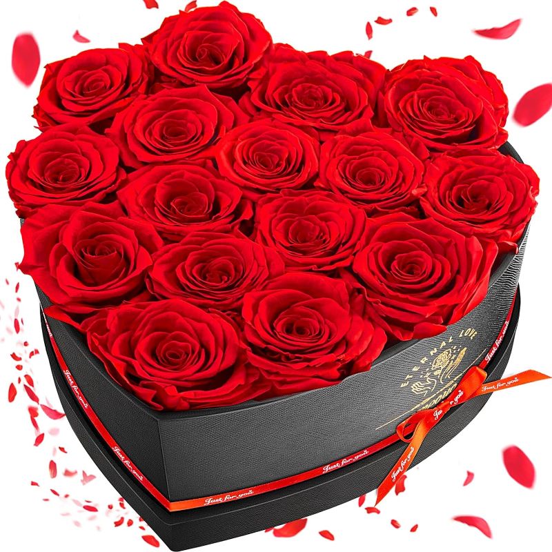 Photo 1 of 16 Preserved Flower, Fresh Forever Roses in Heart Shape Box, Eternal Roses, Birthday Gifts for Women, Wife, Her, Mother's Day, Valentine's Day-Red Roses
