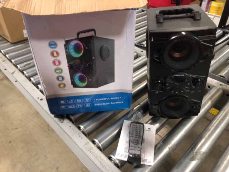 Photo 2 of ++MISSING POWER CORD++  ssBluetooth Speakers, 60W Portable Wireless Loud Outdoor Home Party Bluetooth Speaker with Subwoofer, FM Radio, LED Colorful Lights, Microphone, Remote and Big Powerful Stereo Deep Bass Sound Boombox