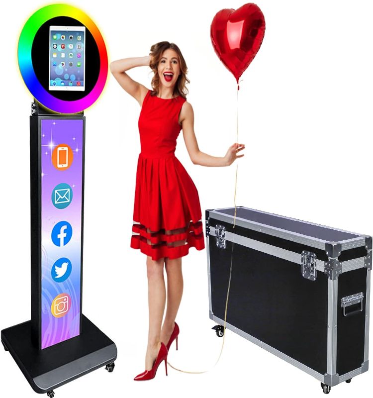 Photo 1 of ZLPOWER PORTABLE PHOTO BOOTH FOR IPAD 10.2" -12.9" WITH CUSTOMIZED LOGO SHELL STAND SELFIE PHOTO BOOTH MACHINE WITH RGB LED RING LIGHT AND HONEYCOMB BOXES FOR EVENTS RENTAL WEDDING (BLACK)