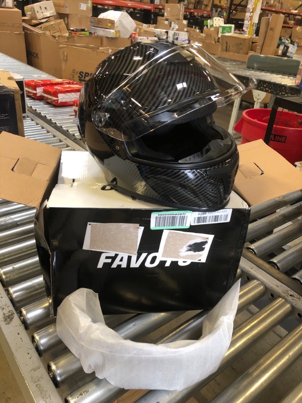Photo 1 of Favoto Motorcycle Full Face Helmet DOT Approved, Lightweight ABS Shell, Anti-Fog Film Included, Flip-Up Street Bike Helmet with Aerodynamic Design for Adults Carbon Fiber Large