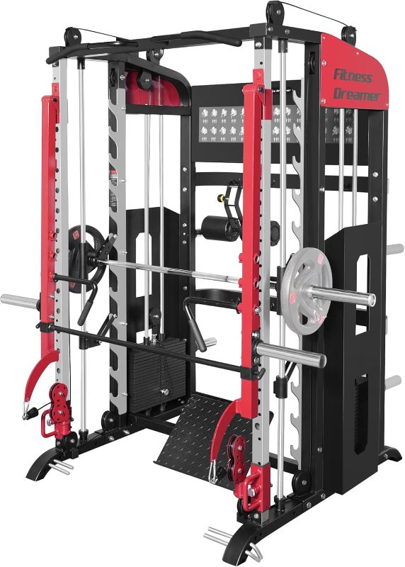 Photo 1 of  PARTS-PARTS-PARTS-PARTS-PARTS 
Home Gym Smith Machine for Upper Body Strength Training Equipment and Leg Developer, Red, 77.36? (W) x 81.88? (L) x 87.4? (H)
