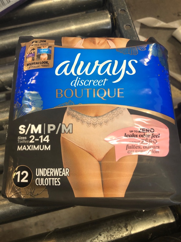 Photo 1 of Always Discreet Boutique Adult Incontinence & Postpartum Underwear For Women, High-Rise, Size Small/Medium, Rosy, Maximum Absorbency, Disposable, 12 Count (Packaging May Vary)
