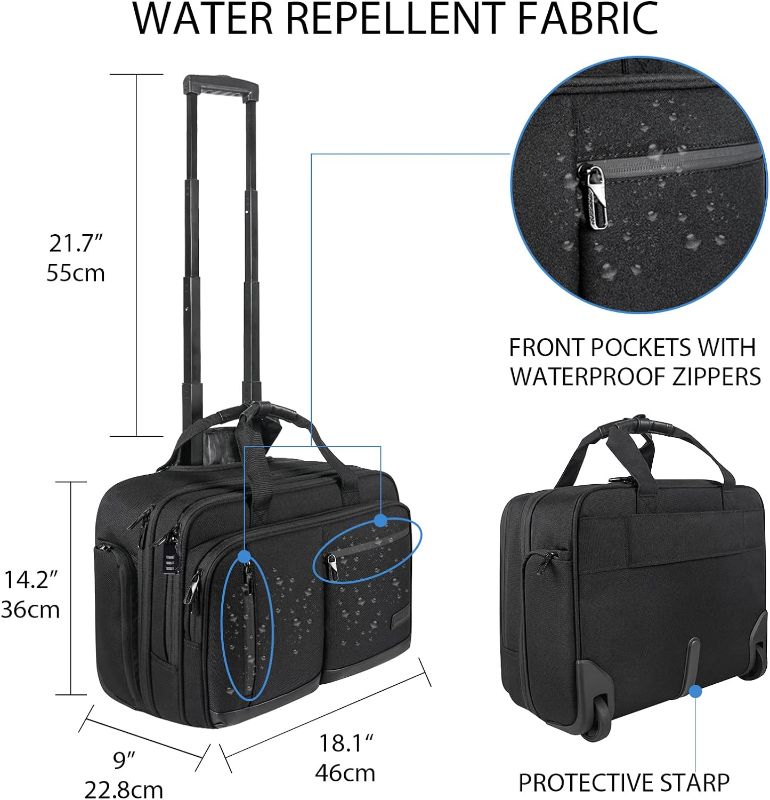 Photo 1 of  17.3 Inch Rolling Laptop Bag, Waterproof Overnight Rolling Bags, Laptop Bags for Travel/Work/Business, Stylish Carry on Briefcase, Blac